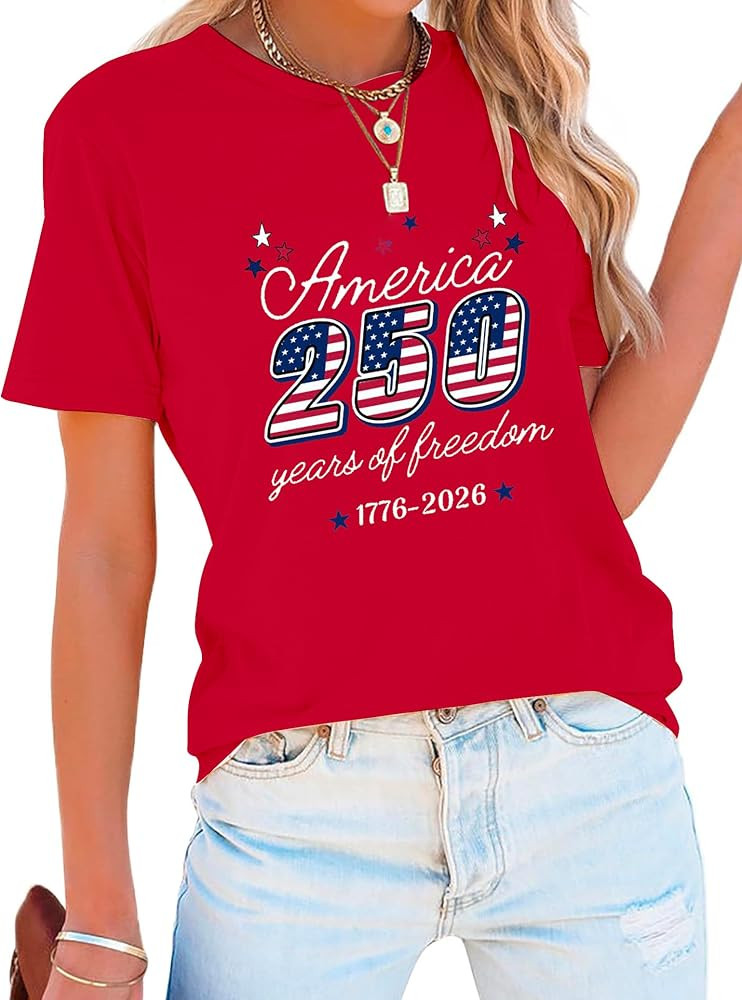 American Flag Shirts for Women USA 250 Anniversary Tee Stars Stripes Graphic Tees Independence Day Shirt | Amazon (US)