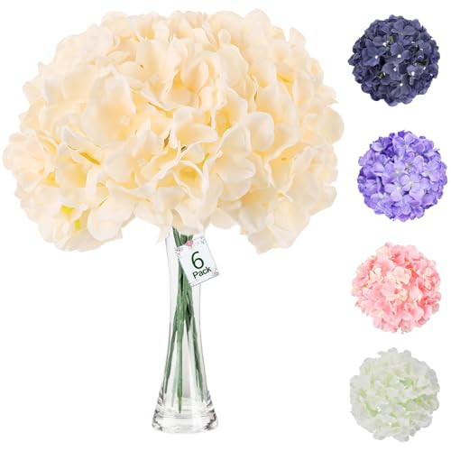 AWARDSEN Champagne Hydrangea Artificial Flowers,540 Petals Big Fake Champagne Hydrangea,Fake Champagne Hydrangeas for Home Wedding Decorations | Amazon (US)