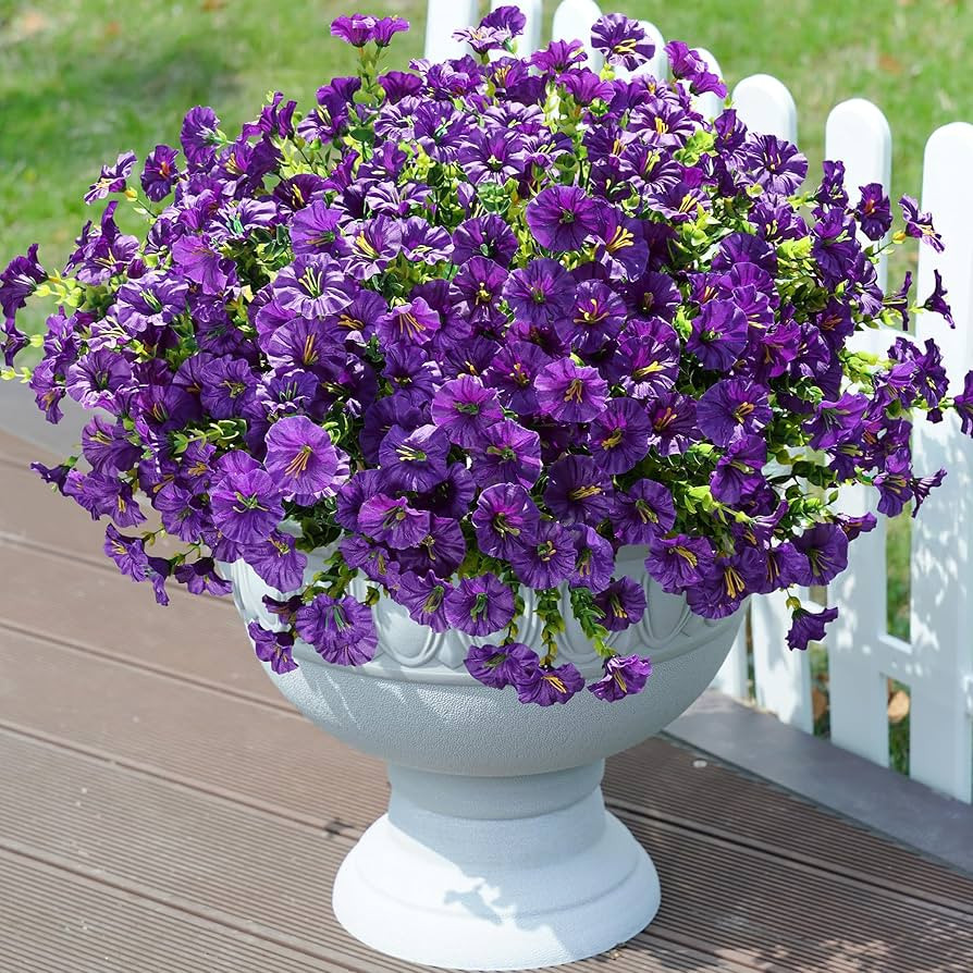 Artificial Flowers Fake Plants for Outdoors Decoration, 12 Bundles Purple Silk Morning Glory with... | Amazon (US)