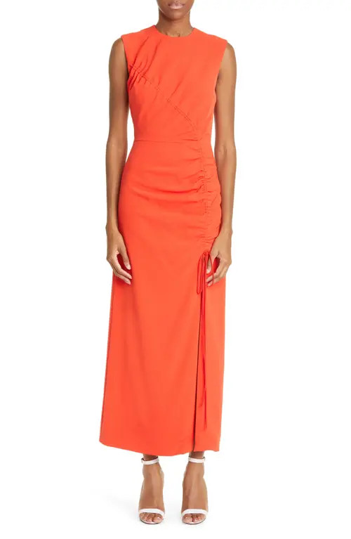 Lela Rose Fluid Ruched Crepe Midi Dress in Cherry at Nordstrom, Size 4 | Nordstrom