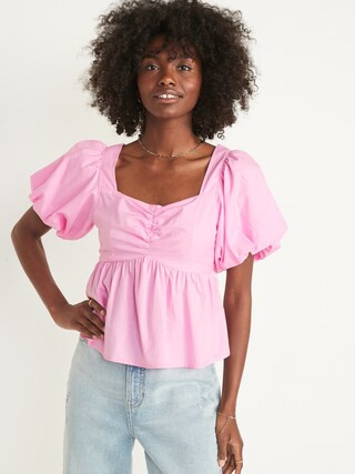 Puff-Sleeve Ruched Smocked Babydoll Swing Blouse for Women | Old Navy (US)