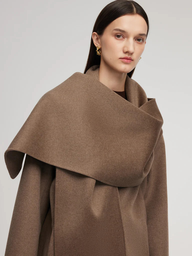 Cashmere Wool Blend Double-Faced Scarf Collar Women Coat | GOELIA