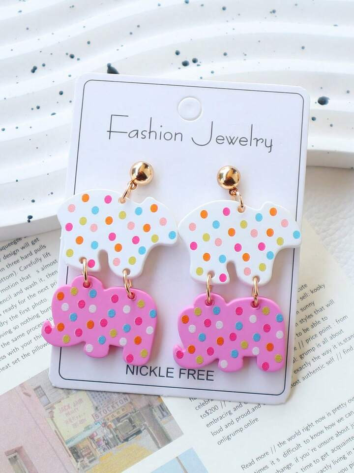 1 Pair Spring/Summer Acrylic Faux Soft Clay Cute Animal Earrings, Lacquered Polar Bear Elephant C... | SHEIN