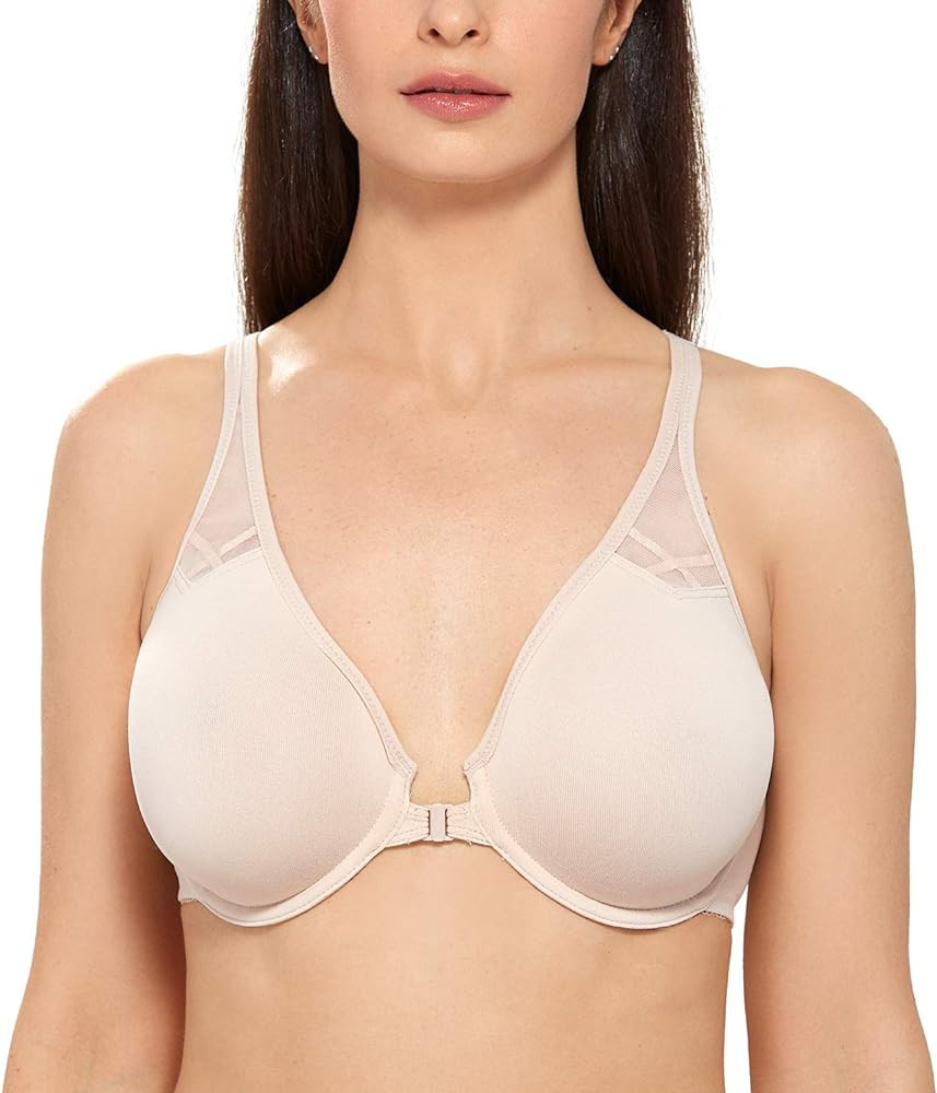 DELIMIRA Women's Front Closure Racerback Bras Plus Size Full Coverage Supportive Underwire Plunge... | Amazon (US)