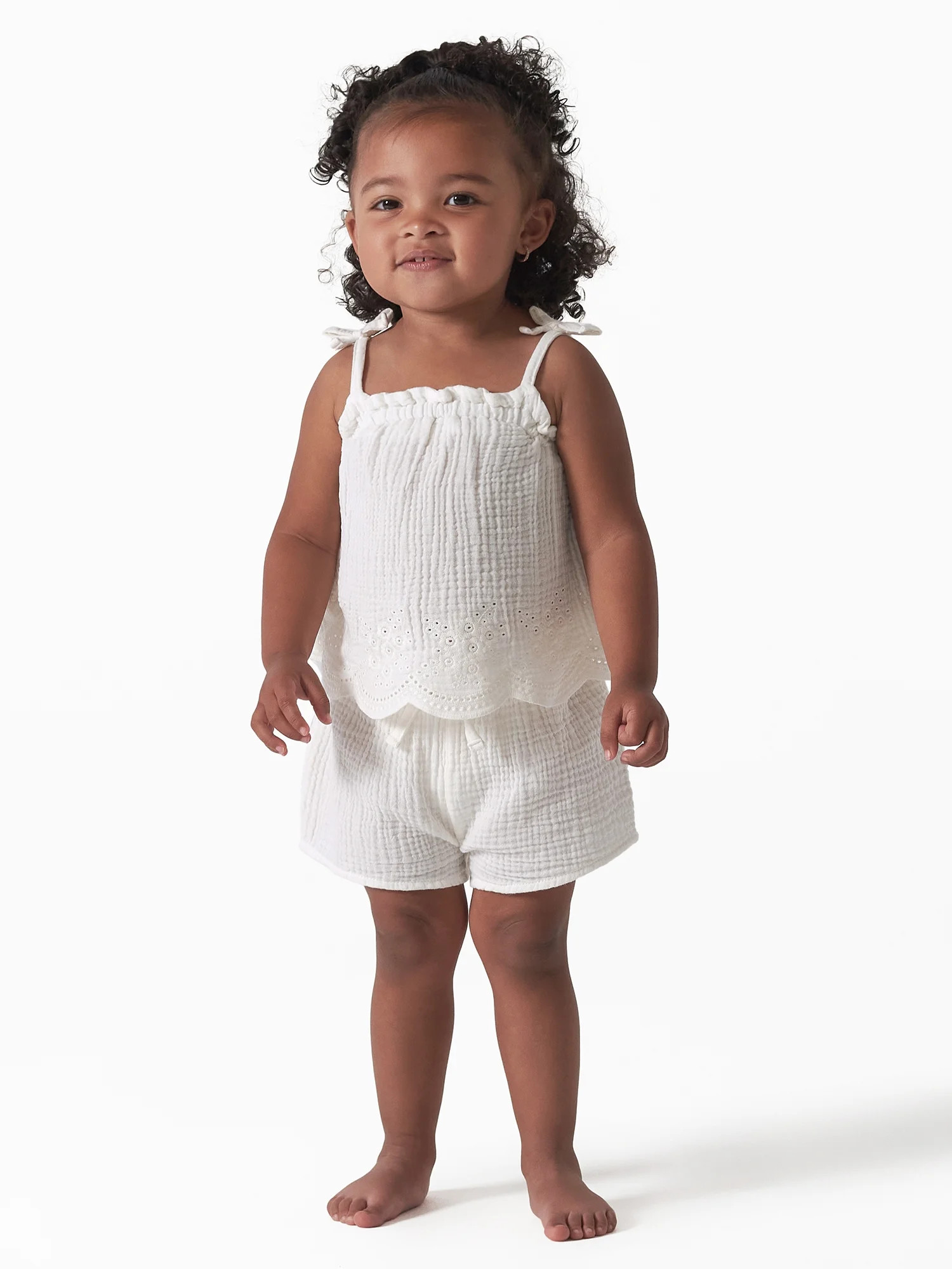 Modern Moments by Gerber Toddler Girl Eyelet Trim Gauze Top and Shorts Set, 2-Piece, Sizes 12M-5T | Walmart (US)