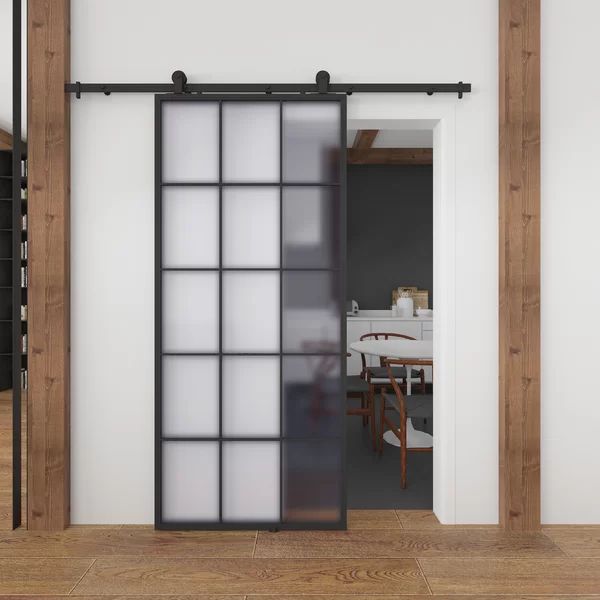 Metal and Glass Metro Barn Door with Installation Hardware Kit | Wayfair North America