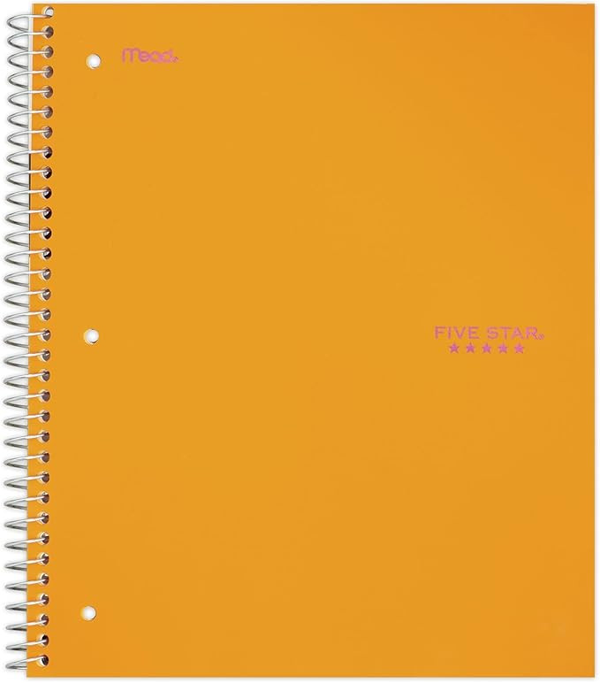 Five Star Spiral Notebook, 1 Subject, College Ruled Paper, 100 Sheets, 11" x 8-1/2", Bright Orang... | Amazon (US)