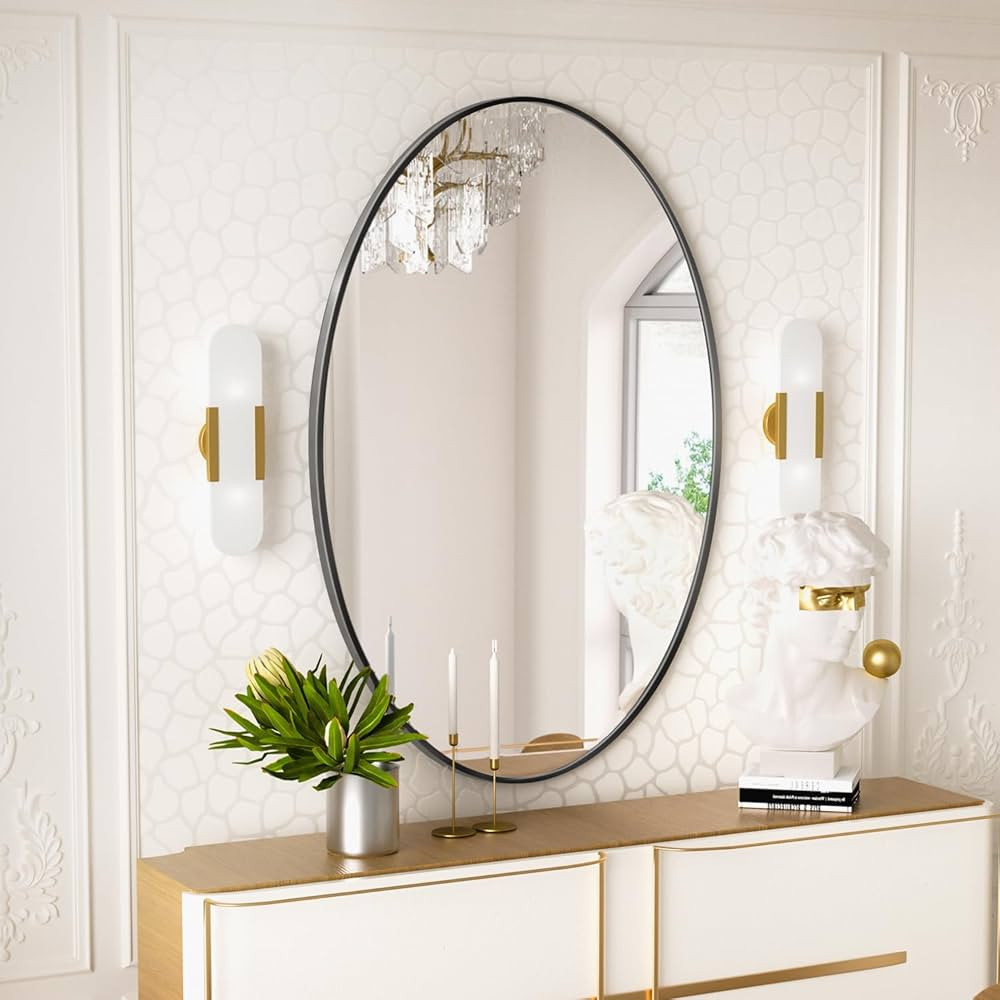 Antok Oval Wall Mirror, 24X36 Inch Oval Mirror for Wall, Bathroom Wall Mirror, Vanity Mirror, Pil... | Amazon (US)