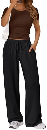 Trendy Queen 2 Piece Matching Summer Sweatsuit Lounge Set Womens Wide Leg Pants Side Ruching Crop... | Amazon (US)