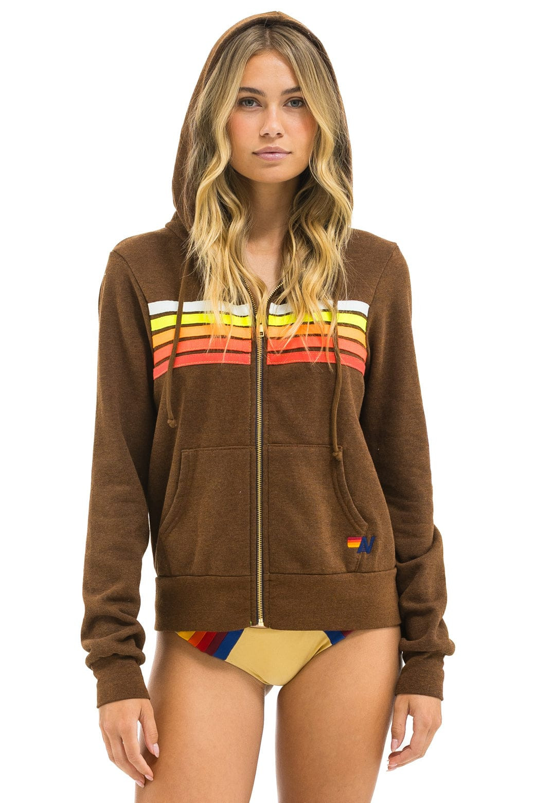 5 STRIPE HOODIE - CHOCOLATE // WHITE NEON | Aviator Nation