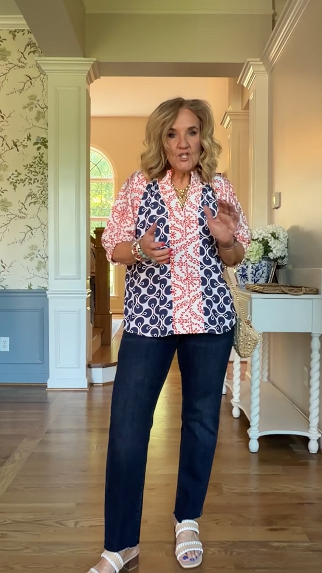 Avara 15% off code NANETTE15

Most items are true to size, I’m wearing a medium, 8, 29 in all except the following recommendations:
Red jeans definitely size up. I orders an 8/29 and they are too tight. Next size up would be better
Tammy gauze top I sized down to a small for a more tailored look. Medium would have been a bit more relaxed.
The Seychelles sandals are very comfortable. Cushioned footbed, so pretty with dresses or jeans. If in-between, size down.

Spring outfits 2026 Memorial Day outfit summer casual colored jeans

#LTKootd #LTKSeasonal #LTKOver40