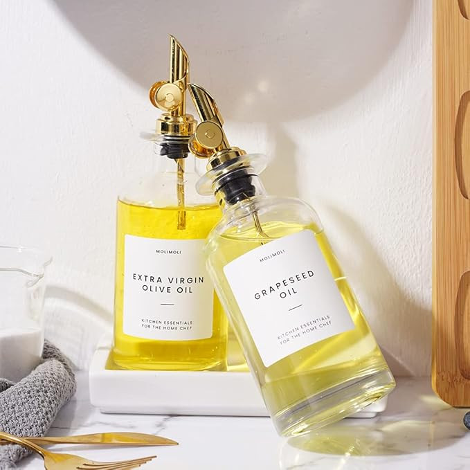 Molimoli Oil and Vinegar Dispenser with Metal Pour Spout, Weighted Pourer, Glass Bottle Dispenser... | Amazon (US)