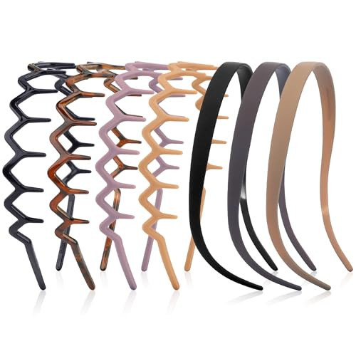 VELSCRUN Zig Zag Claw Comb Headbands for Women Girls, Plastic Curly Head Band Thin Hair Band with Teeth, Comfortable Square Headband for Glasses Wearers, 90s Hairband Diademas Para Mujer Black Brown | Amazon (US)