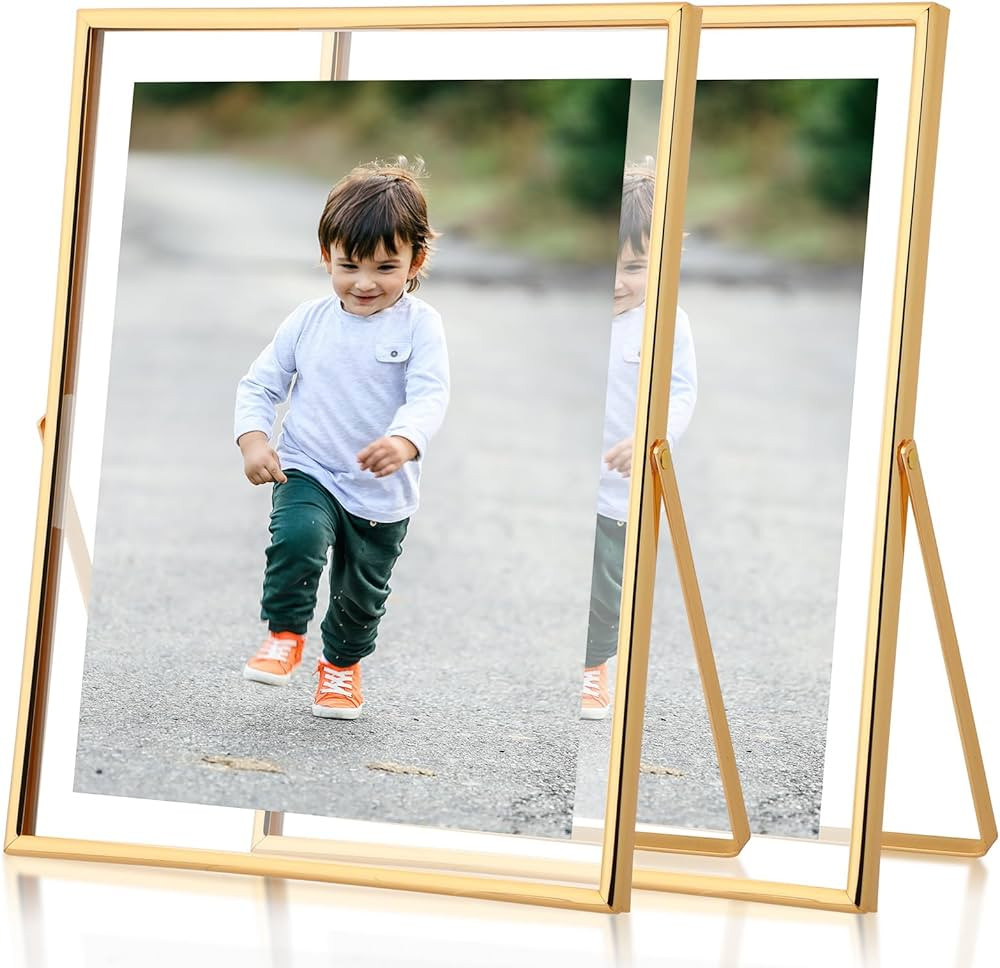 Fixwal Gold Frame Floating Picture Frame Set of 2, 8 x 10 Tempered Glass Frame, for Tabletop Disp... | Amazon (US)