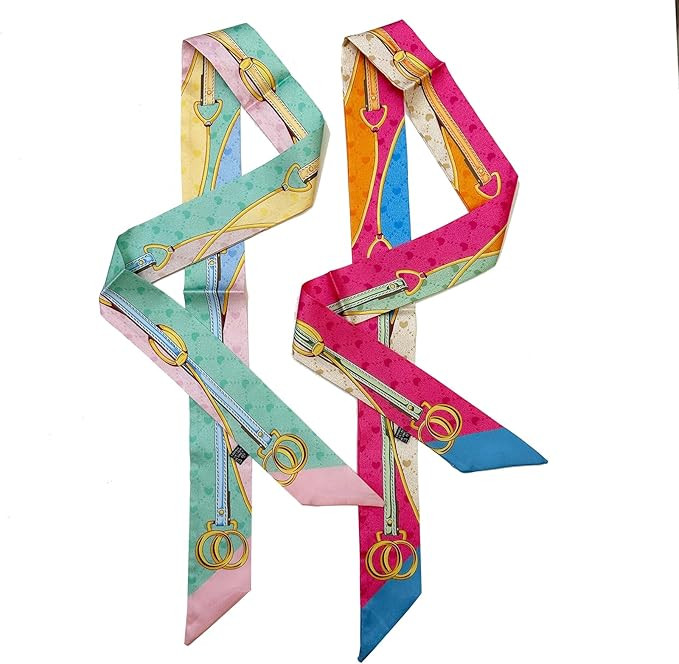 2 Pack Silk Purse Scarf For Handbags Head Hair Ribbon Fashion Skinny Scarf For Women Long Neckerc... | Amazon (US)