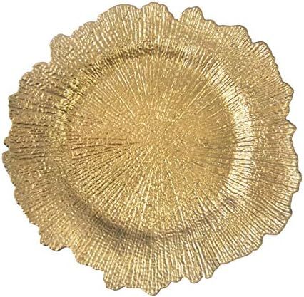 Gold Plastic Reef Charger Plates - 12 pcs 13 Inch Round Floral Sponge Charger Plates Wedding Part... | Amazon (US)