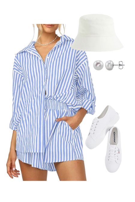 Blue white striped set outfit 

Wearing a size medium in the set! 

#LTKstyletip #LTKSeasonal