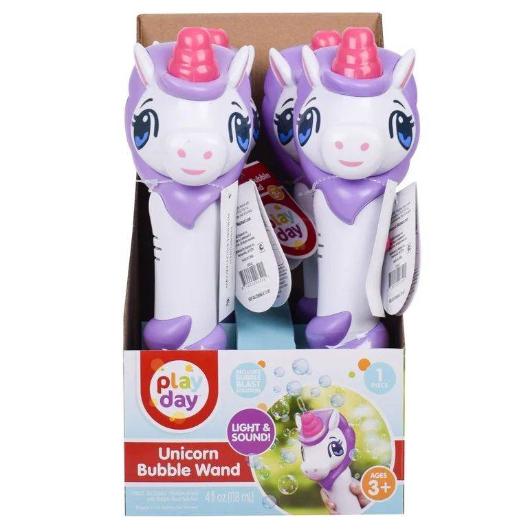 Play Day Unicorn Bubble Wand with Lights and Sounds, 4oz Solution - Unisex, Children Ages 3+ | Walmart (US)
