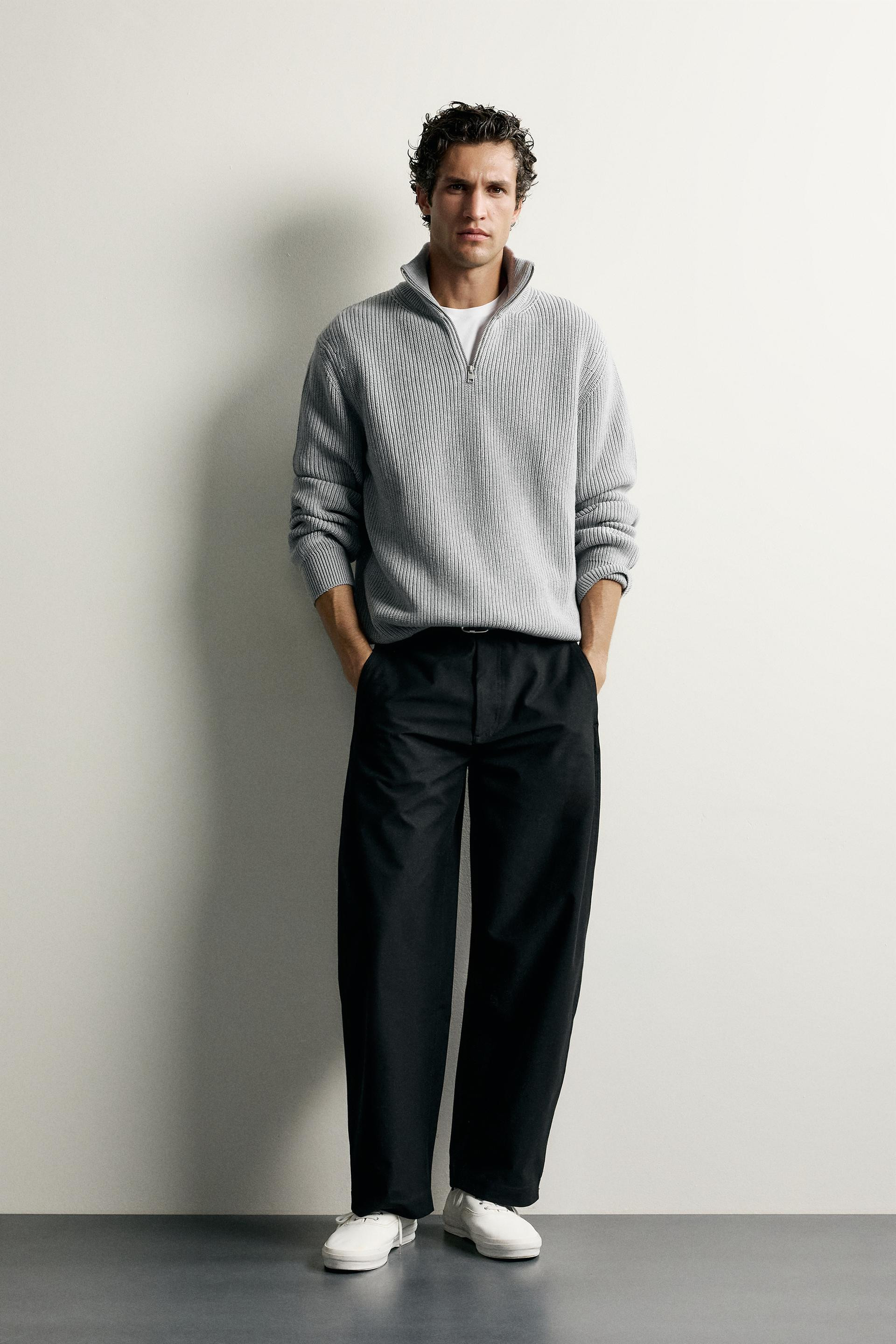 Zara - Purl Knit Quarter-Zip Jumper - Chocolate - Xl - Man | Zara UK