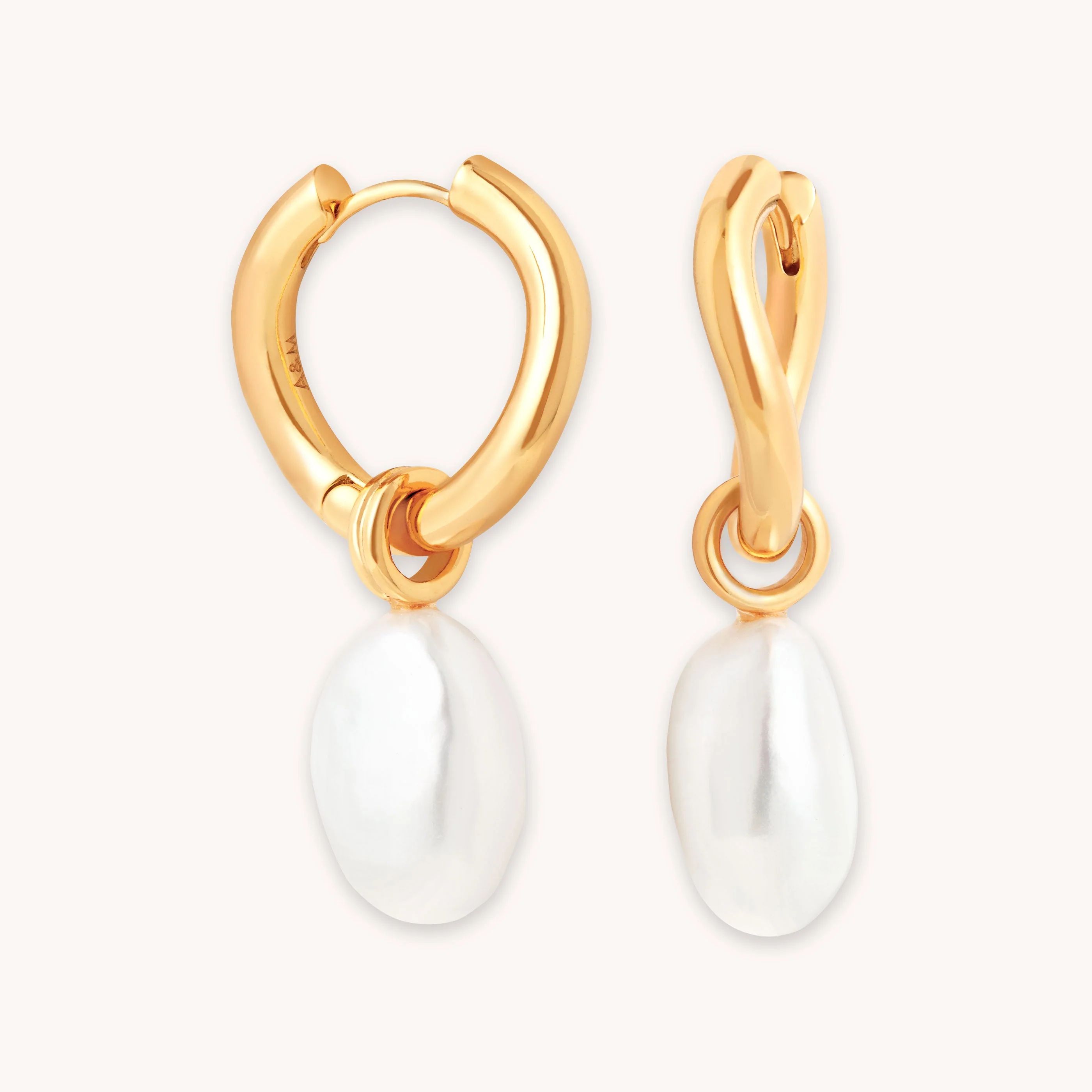 Pearl Charm Gold Hoops | Astrid & Miyu Earrings | Astrid and Miyu