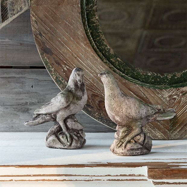 Aged Concrete Dove Figure Set of 2 | Antique Farm House