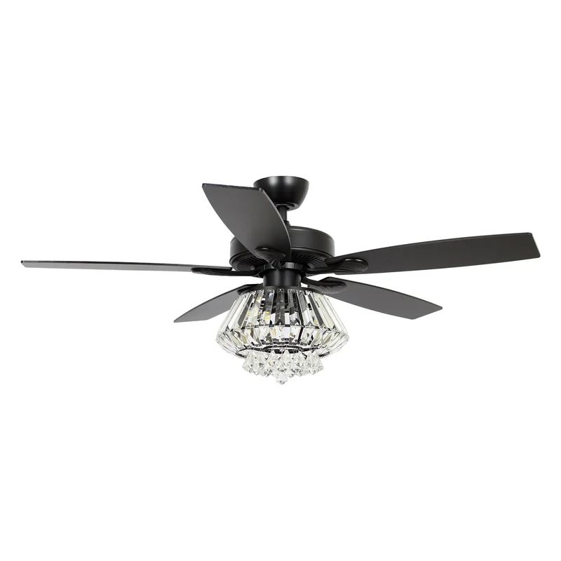 52" Micah 5 - Blade Crystal Ceiling Fan with Remote Control and Light Kit Included | Wayfair Professional