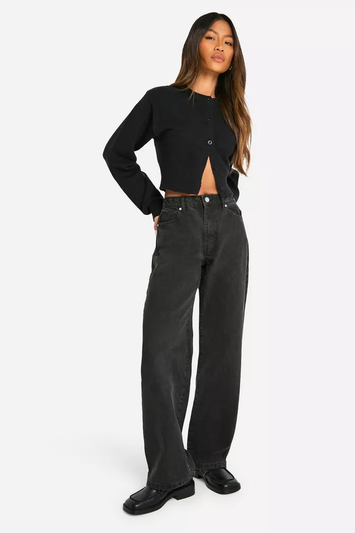 Boohoo Basics High Waisted Boyfriend Jeans in Washed Black | boohoo (US & Canada)