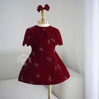 3Pcs New Baby Girl Burgundy Sparkly Coquette Bow Velvet Dress & Cape, Toddler Christmas Outfit, Holiday Party Elegant Special Occasion | Etsy (US)