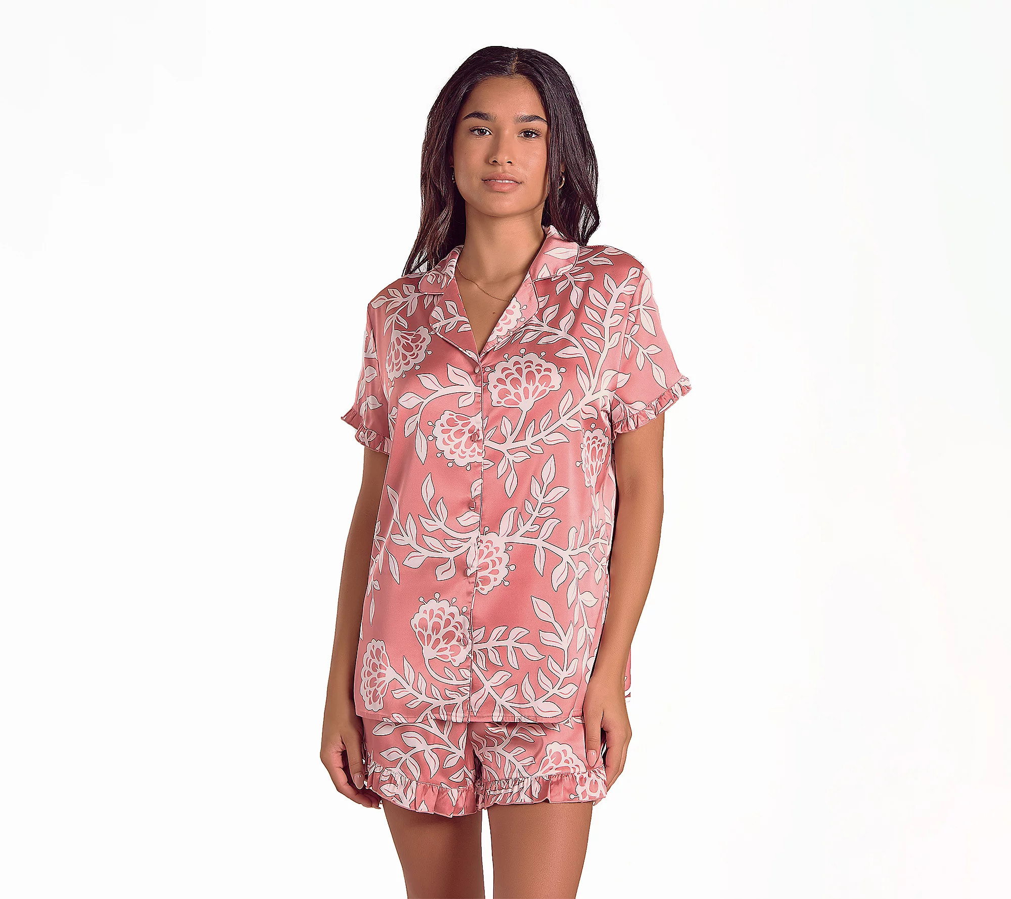 iCollection Floral Satin Notch Collar PJ Set | QVC