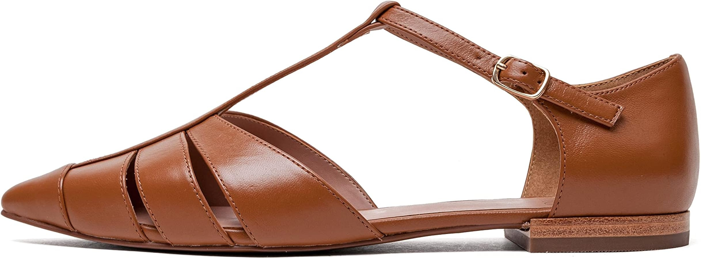 Linea Paolo - DESSIE - Womens Retro T-Strap Pointed Toe Nappa Leather Fisherman Sandal Flats | Amazon (US)