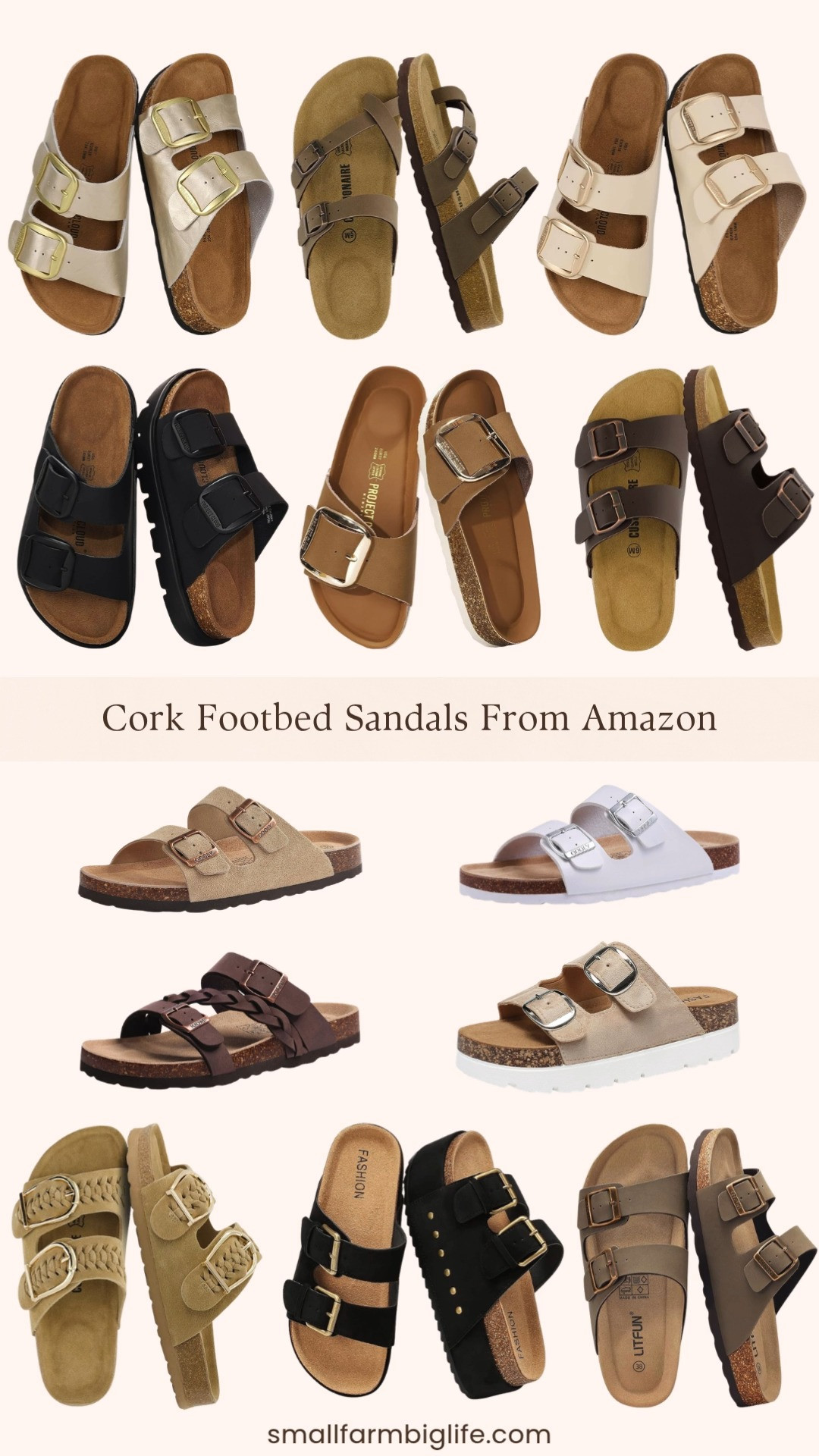 Cork footbed sandals are having the best moment right now and Amazon has so many good ones 🌿👡 I rounded up my favorites across every color and style: brown slip on slides with adjustable buckles, black platform chunky wedge slides with double buckles, tan genuine suede leather slip ons, memory foam leather slides, the CUSHIONAIRE Lane and Luna styles that are always a favorite, genuine leather platform sandals, classic unisex cork slides in white and tan, flat leather sandals, and the prettiest gold double buckle slides. Whether you need something casual for the beach, comfortable enough for all day walking, or cute enough to dress up for summer outings there is a pair in this round up for you. Cork footbed sandals are comfortable, supportive, and go with everything and these Amazon finds are priced so well. Everything is linked! 🛒 

 #LTKgrwm #LTKootd #LTKOver40