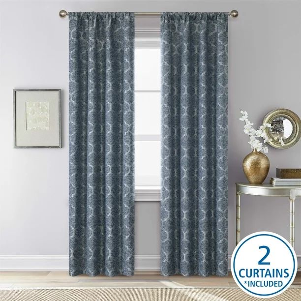 Mainstays Jacquard Blackout Curtain Panel Pair, 37" x 84" inches, Blue Ogee - Walmart.com | Walmart (US)