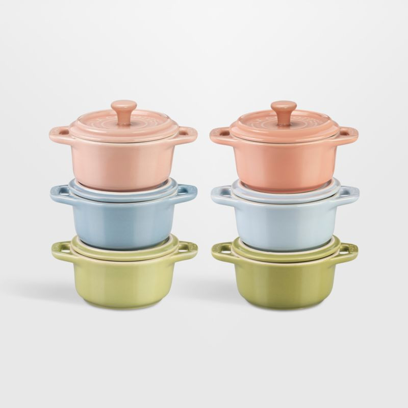 Staub Pastels 6-Piece Ceramic Mini Cocottes Set + Reviews | Crate & Barrel | Crate & Barrel