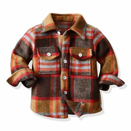 HAOTAGS Kids Flannel Plaid Shirt Boys Girls Shirt Outwear Brown Size 18-24 Months | Walmart (US)