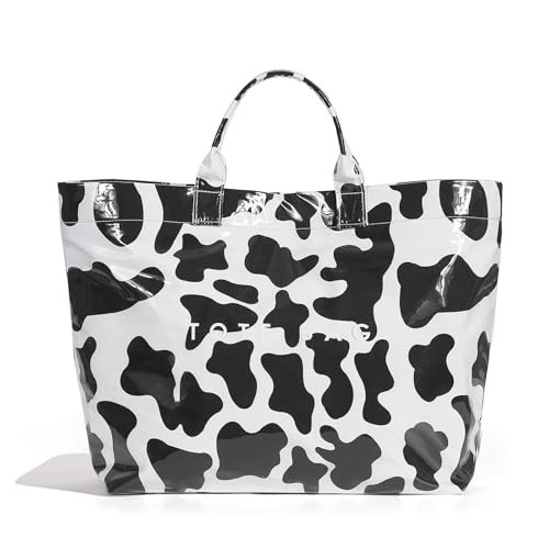 Lushandy PVC Tote Bag for Women - Canvas Leopard Cheetah Print Letter Handbag - Clear PVC Carry All Bag, Cow Print | Amazon (US)
