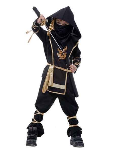 Halloween Black Ninja Costume for Kids Japanese Traditional Costume Cosplay Halloween | Milanoo