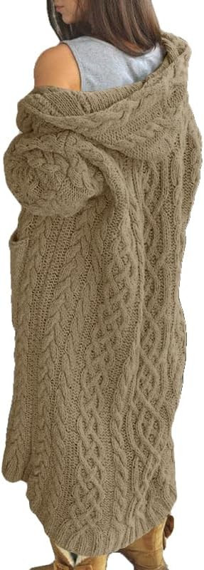 NIUBIA Womens Casual Long Sleeve Open Cardigan Warm Hooded Outwear Coat Cable Knit Long Cardigan ... | Amazon (US)
