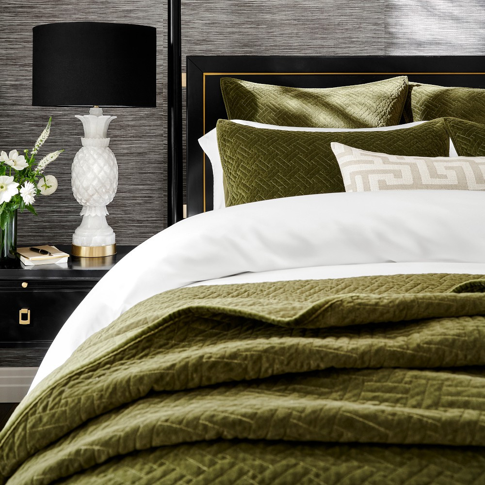 Heritage Lattice Embroidered Velvet Coverlet and Shams | Williams-Sonoma