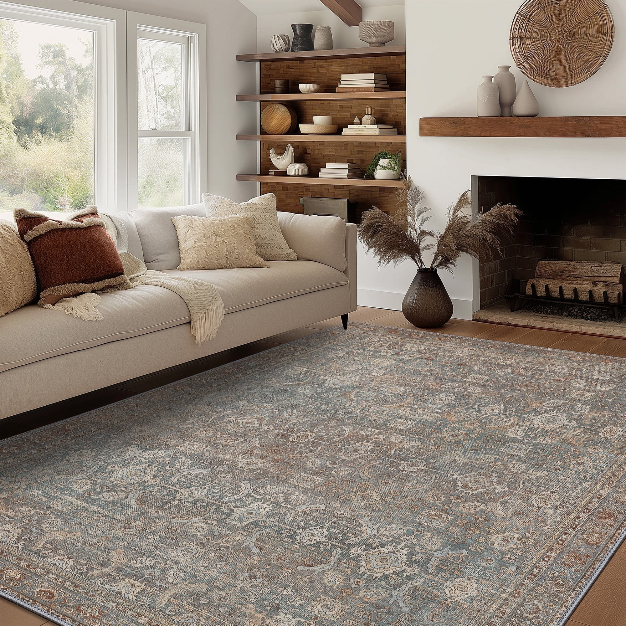 KUETH 5'x7' Area Rugs for Living Room, Non Slip Machine Washable Vintage Indoor Rug, Ultra Thin C... | Walmart (US)