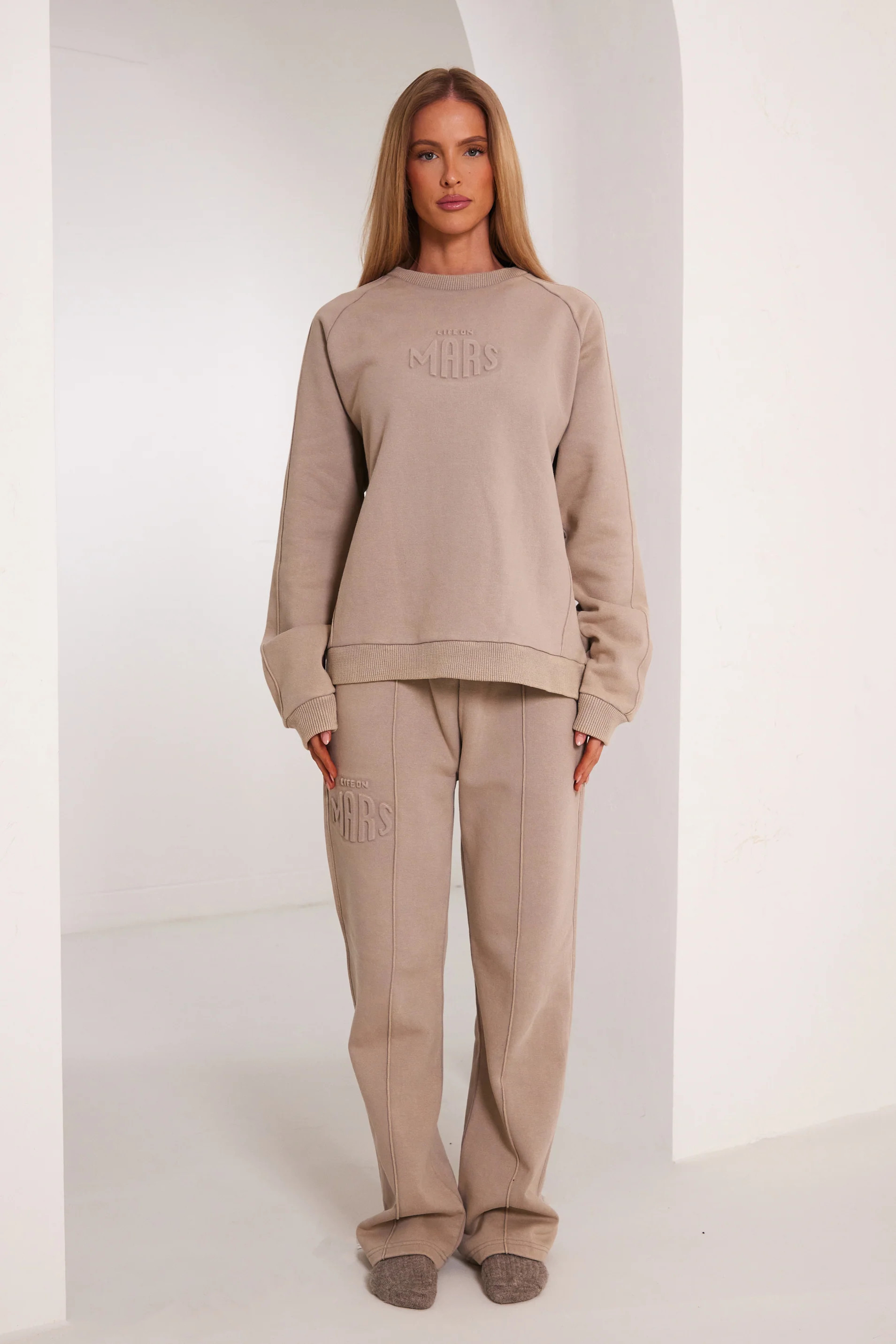 The Embossed Straight Leg Joggers - Stone | Mars The Label