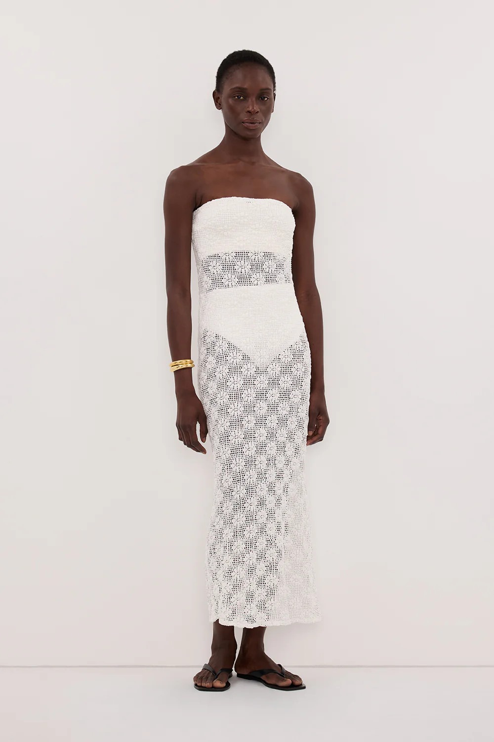 AGNES WHITE CROCHET STRAPLESS DRESS | DISSH
