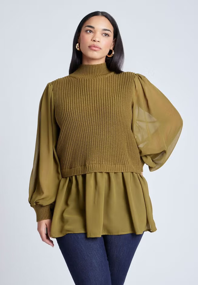 Twofer Sweater With Chiffon | Eloquii