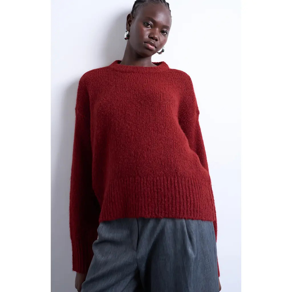Topshop Fluffy Crewneck Sweater in Red at Nordstrom, Size Small | Nordstrom