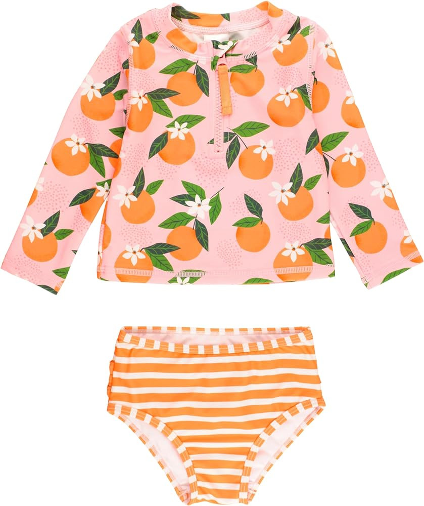RuffleButts® Baby/Toddler Girls Long Sleeve Rash Guard 2 Piece Swimsuit Set w/UPF 50+ Sun Protec... | Amazon (US)