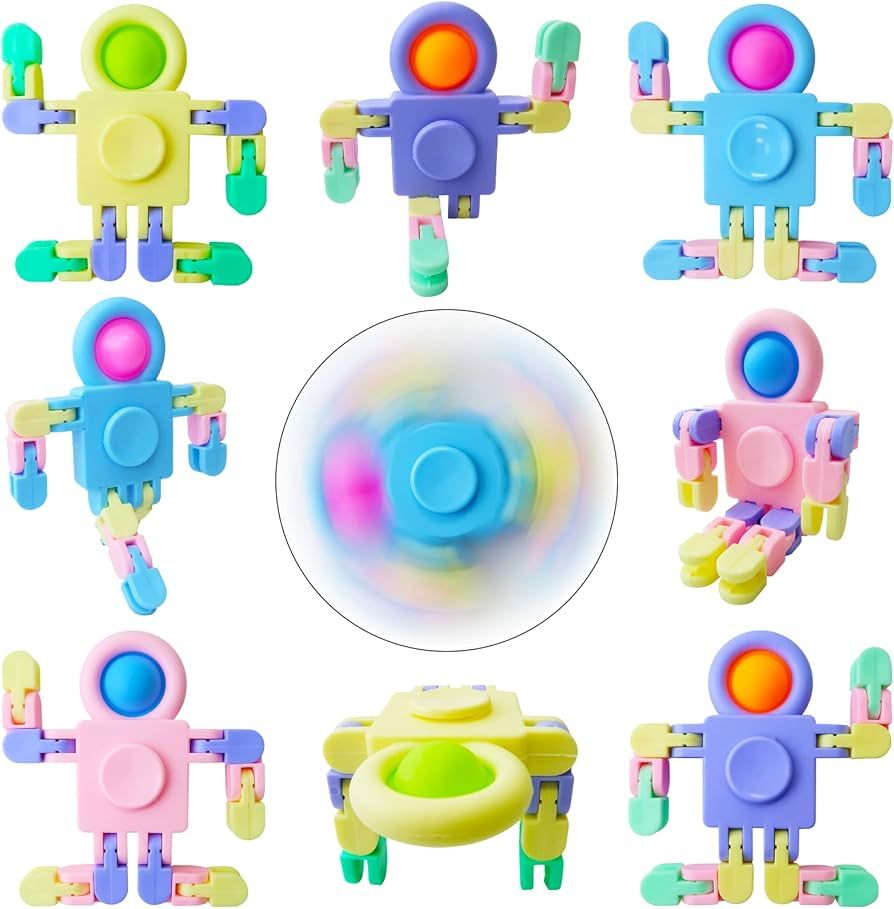 FIDWOD 8PCS Pop Fidget Spinner Toy- Transformable Sensory Robot Fingertip Toy - Party Favors Pack... | Amazon (US)