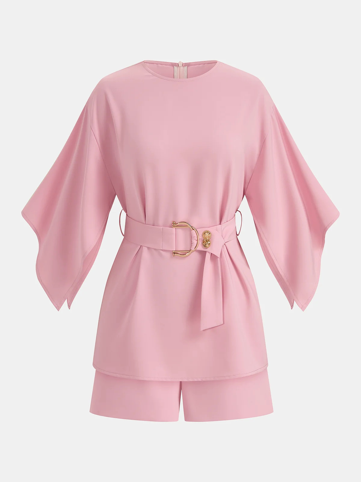 Belted Wide Sleeve Top & Shorts Set | Commense