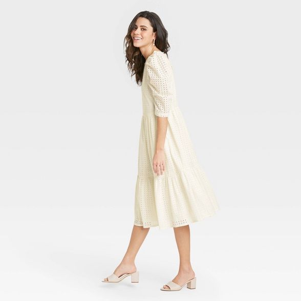 Women's Elbow Sleeve Eyelet Dress - A New Day™ | Target