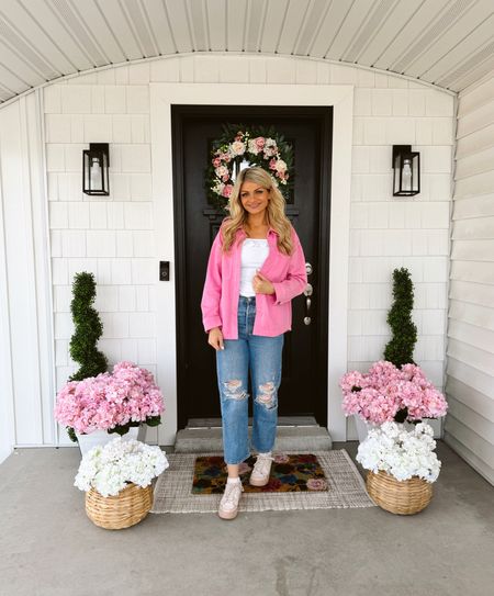 Front porch decor links! My faux flowers, pots/planters, wreath, doomat, and outfit. I have links from Amazon, Wayfair, etc.. 

#LTKfindsunder50 #LTKSeasonal #LTKhome