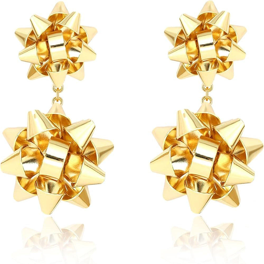 Christmas Earrings with Rhinestone for Women Sparkly Christmas Bow Earrings Christmas Tree Light ... | Amazon (US)