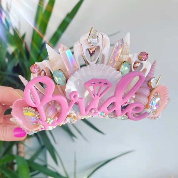 Pink Bride To Be Hen Party Quartz Sea Shell Pastel Mermaid Crown Hair Band Headband Diamond Jewel... | Etsy (US)